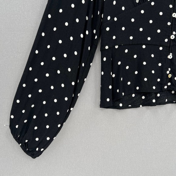 ARITZIA WILFRED Shirt Womens Medium Black White New Prairie Blouse V-neck Top - Picture 7 of 16